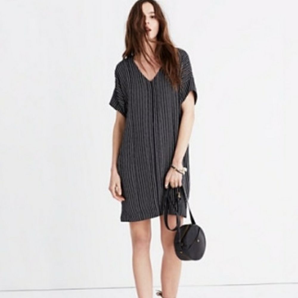 Madewell Abstract Striped V-Neck Dress Sz M